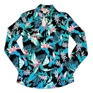 Tommy Bahama Golf Top Tropical Print UPF 50 1/4 Zip Long Sleeve Women's XS